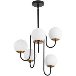 Glass Chandeliers, Glass Globe 5 Lights Black And Gold Chandelier Pendant